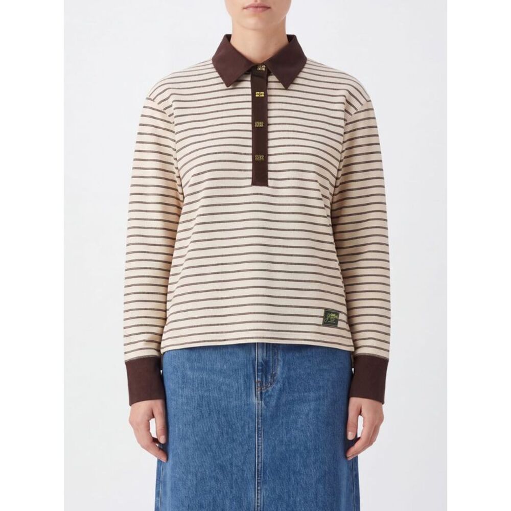 Ganni Women Long-Sleeved Striped Polo Ganni In Cotton With Butterfly Logo Patch